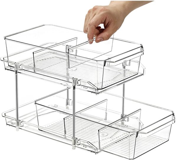 Organizator Multifunctional cu 2 niveluri, 32 x 18.5 x 23 cm, 9L – Cutie de Depozitare cu Acces Rapid pentru Casa si Birou