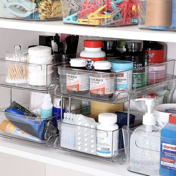 Organizator Multifunctional cu 2 niveluri, 32 x 18.5 x 23 cm, 9L – Cutie de Depozitare cu Acces Rapid pentru Casa si Birou