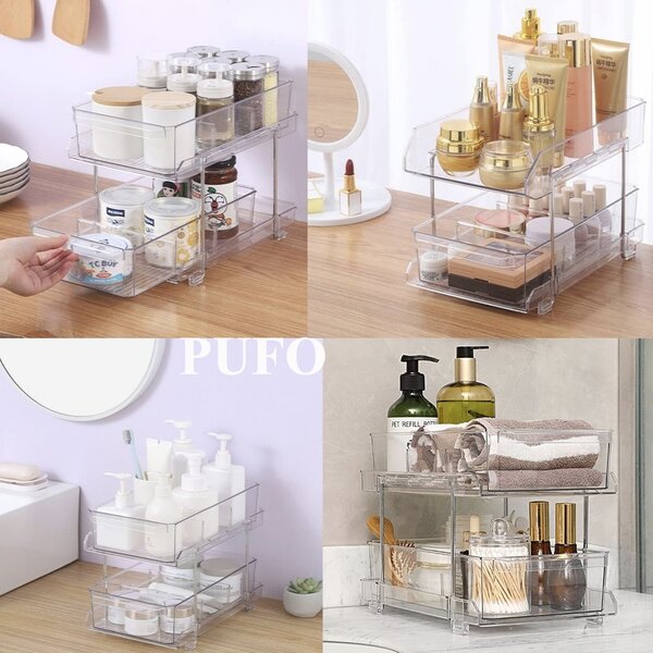 Organizator Multifunctional cu 2 niveluri, 32 x 18.5 x 23 cm, 9L – Cutie de Depozitare cu Acces Rapid pentru Casa si Birou