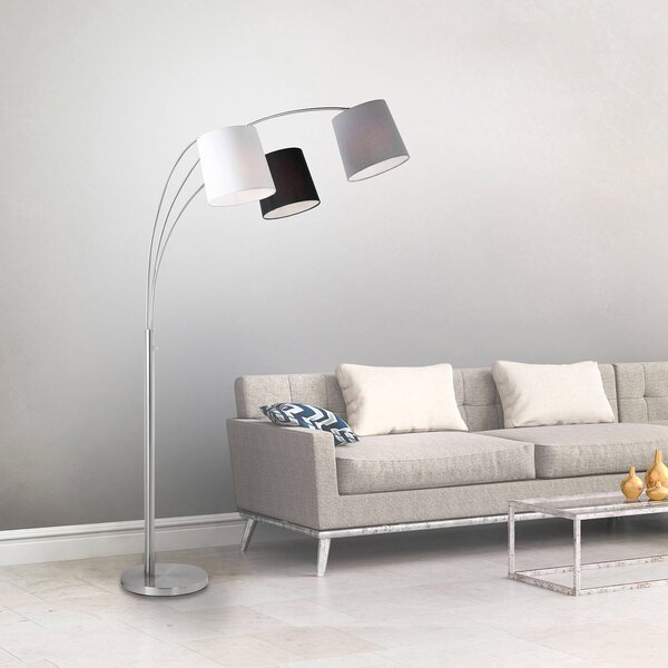 JUST LIGHT. GmbH Lampă de podea Melvin, 3 becuri, negru/gri/alb, Metalic, Camera de zi / sufragerie, Metal, Modern, Arc în picioare