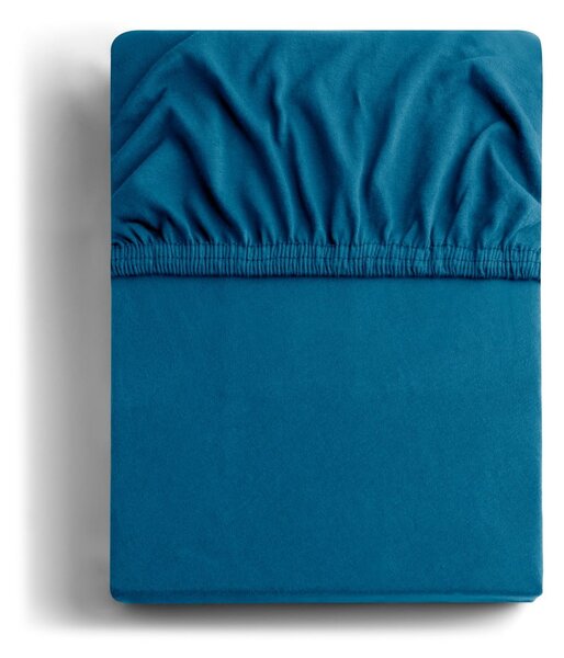 Cearceaf petrol din jerseu cu elastic 160x200 cm Amber – Restilo