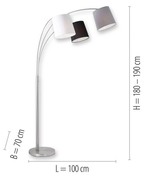 JUST LIGHT. GmbH Lampă de podea Melvin, 3 becuri, negru/gri/alb, Metalic, Camera de zi / sufragerie, Metal, Modern, Arc în picioare