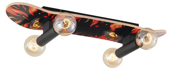 Lampă de perete neagră cu roșu 80cm - Skateboard
