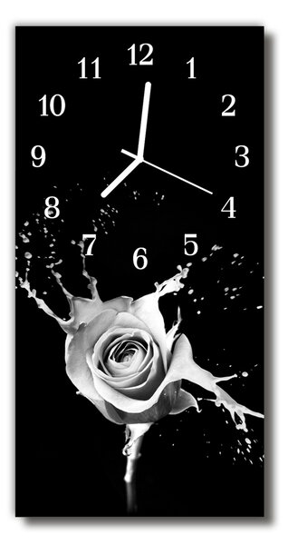 Ceas de perete din sticla vertical Black rose flori de artă