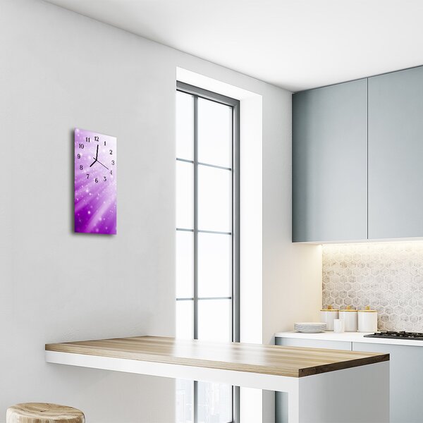 Ceas de perete din sticla vertical Raze violet natura stele