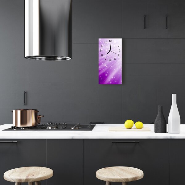 Ceas de perete din sticla vertical Raze violet natura stele