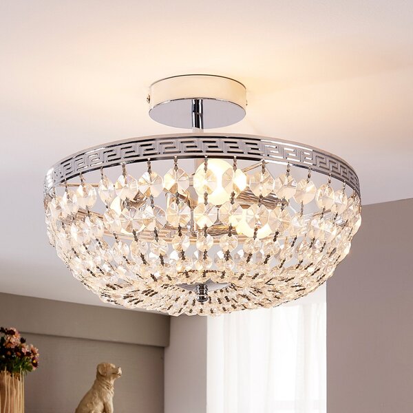 Lindby plafonieră Mondrian, 35 cm, crom, cristal, reglabil, Transparent, Hol, Cristal, Modern