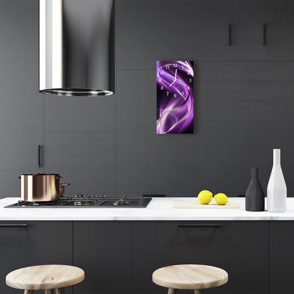 Ceas de perete din sticla vertical Natura valuri abstracte violet