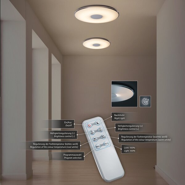 Trio Lighting Plafonieră mare LED Tokyo cu telecomandă, reglabil, Negru, Camera de zi / sufragerie, Plastic, Modern