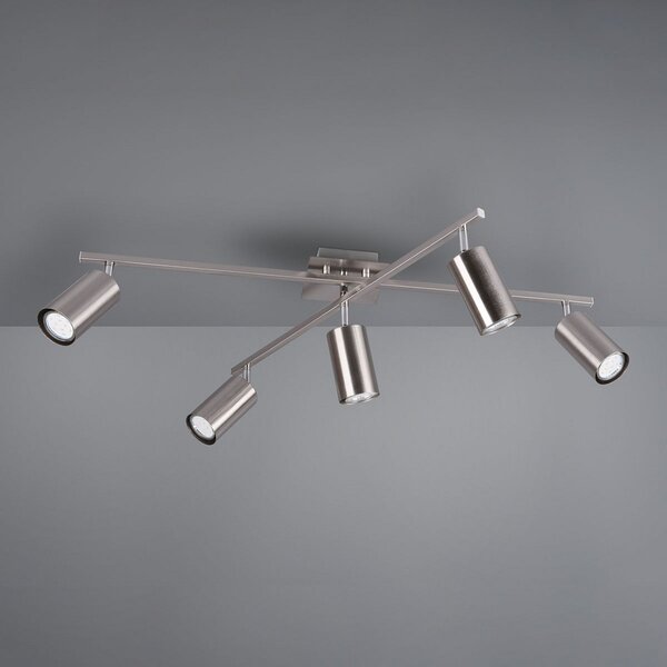 Trio Lighting Spot de plafon Marley, nichel mat 5 becuri, reglabil, Gri, Camera de zi / sufragerie, Metal, Modern