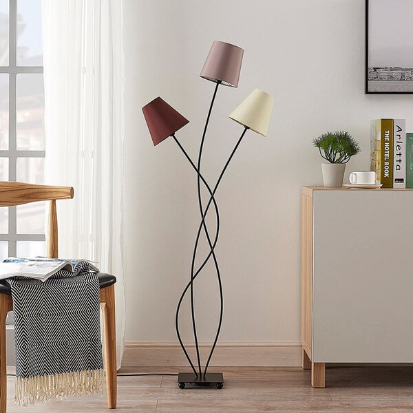 Lindby Melis lampadar, 130 cm, 3 becuri, textil, Gri, Camera de zi / sufragerie, Țesătură / Textil, Modern