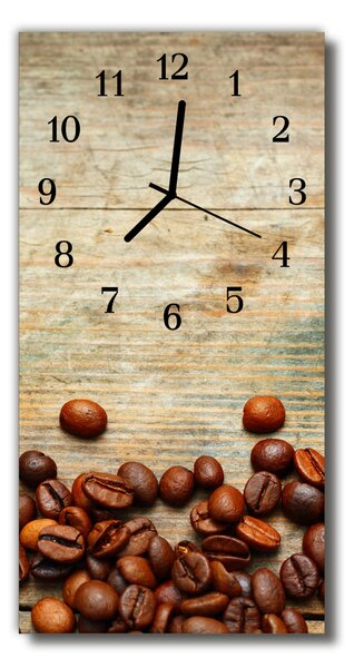 Ceas de perete din sticla vertical Boabe de cafea bucătărie cu lemn maro