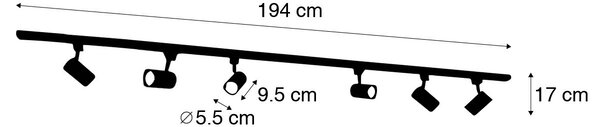 Sistem modern de iluminat pe șine cu 6 spoturi albe monofazate 200cm - Iconic Jeana