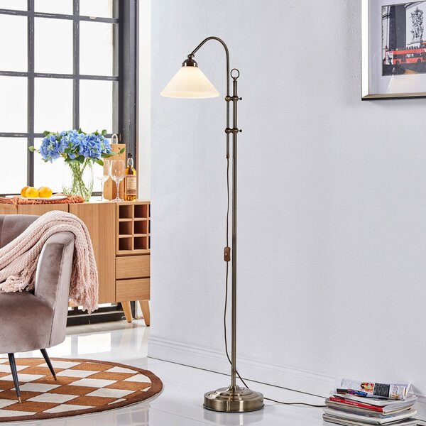 Lindby lampadar Otis, alamă antică, sticlă, 170 cm, E27, Bronz / Alamă Veche, Camera de zi / sufragerie, Sticlă, Antichitate