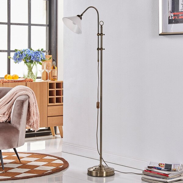 Lindby lampadar Otis, alamă antică, sticlă, 170 cm, E27, Bronz / Alamă Veche, Camera de zi / sufragerie, Sticlă, Antichitate