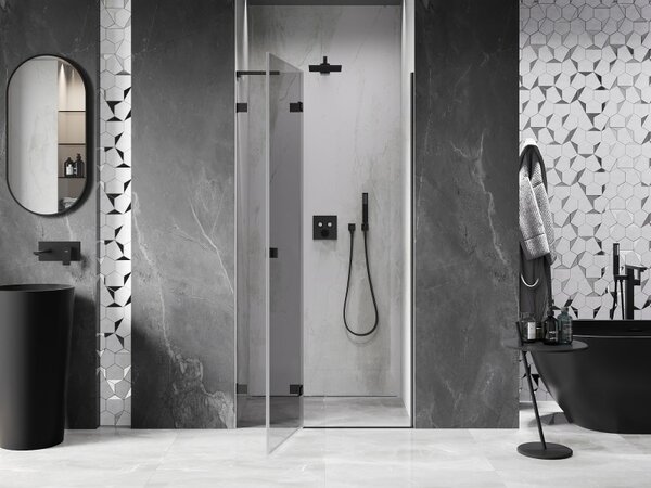 Mexen, Ușă de duș cu balamale pe stânga Mexen Lunar L 70 cm, transparentă, neagră - 834L-070-000-70-00-L