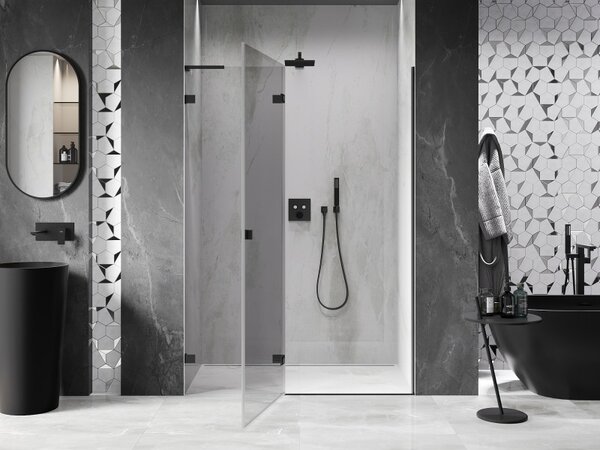 Mexen, Ușă de duș pivotantă Mexen Lunar L, stânga, 140 cm, transparentă, neagră - 834L-140-000-70-00-L