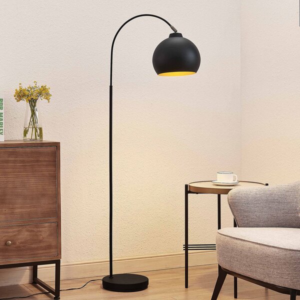 Lindby Lampă cu arc Minali, negru, metal, 148 cm înălțime, E27, Negru, Camera de zi / sufragerie, Metal, Modern, Arc în picioare