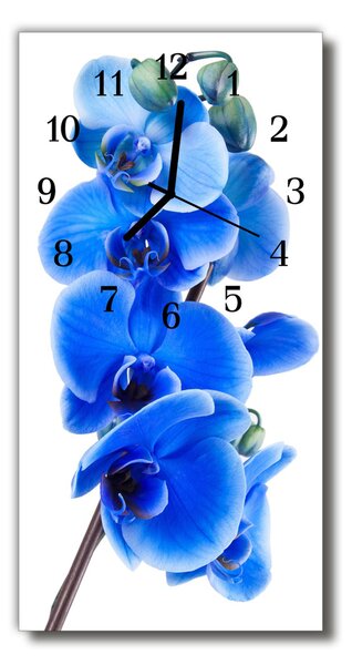 Ceas de perete din sticla vertical Flori albastru orhidee