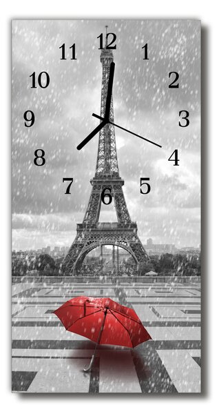 Ceas de perete din sticla vertical Orase turnul eiffel alb-negru