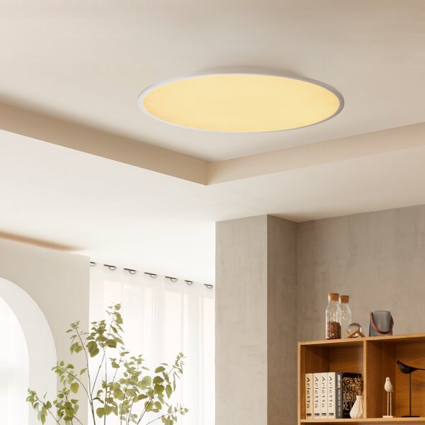 Lindby plafonieră LED Narima, CCT, Ø 80 cm, argintiu, reglabil, Gri, Bucătărie, Plastic, Modern
