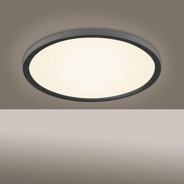 JUST LIGHT. GmbH Plafonieră LED Flat CCT, Ø 40 cm, negru, reglabil, Negru, Bucătărie, Plastic, Modern