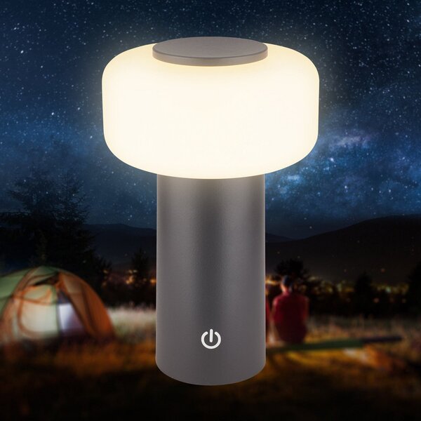 Briloner Lampa de masă cu LED și baterie Juna, antracit, IP44, dimabilă, 20 cm, reglabil, Negru, Plastic, Modern