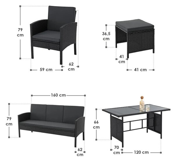 Juskys Set din ratan Turin - negru