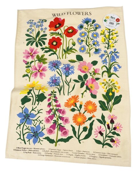Prosop de bucătărie din bumbac Rex London Wild Flowers, 50 x 70 cm, bej