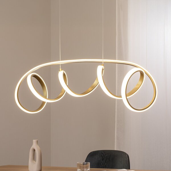 ONLI Lampă suspendată LED Kira, culoare aurie, lungime 102 cm, 4000 K, Auriu / Alamă, Camera de zi / sufragerie, Aluminiu, Modern
