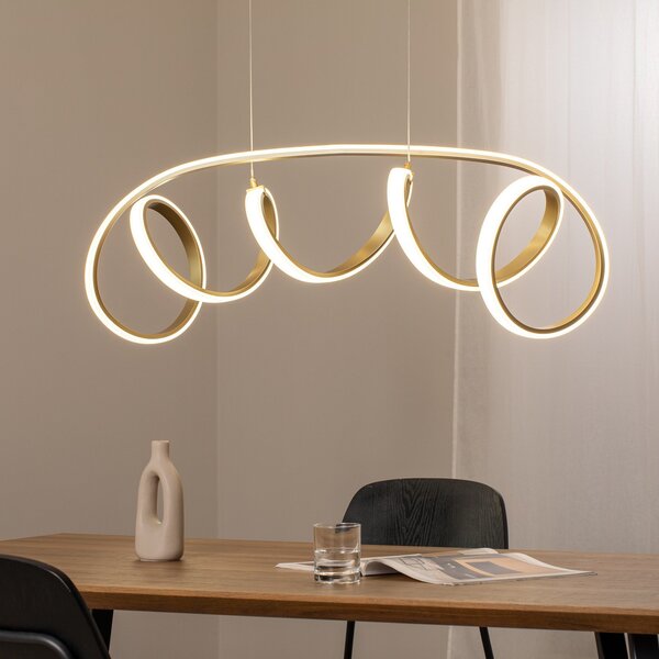 ONLI Lampă suspendată LED Kira, culoare aurie, lungime 102 cm, 4000 K, Auriu / Alamă, Camera de zi / sufragerie, Aluminiu, Modern