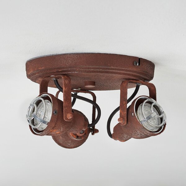 Brilliant Bente plafonieră ruginie rotundă cu trei surse, reglabil, Maro / Rugină, Camera de zi / sufragerie, Metal, Design industrial, Plafon rotund direct