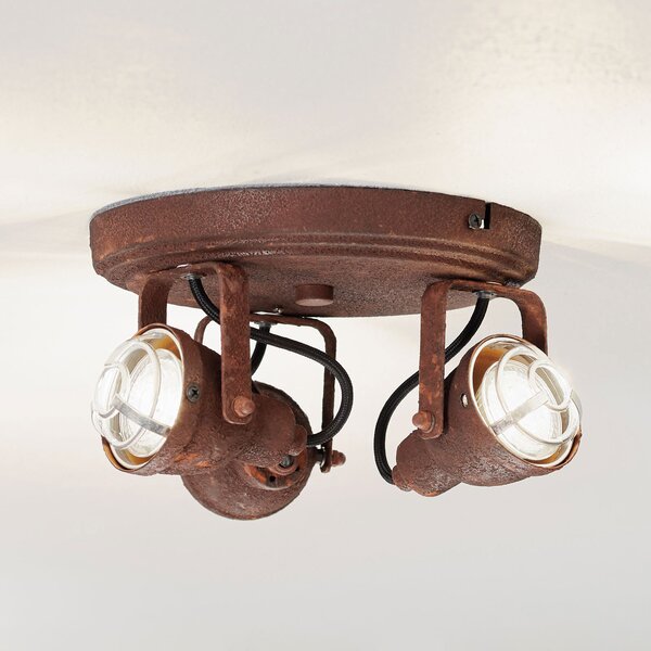 Brilliant Bente plafonieră ruginie rotundă cu trei surse, reglabil, Maro / Rugină, Camera de zi / sufragerie, Metal, Design industrial, Plafon rotund direct