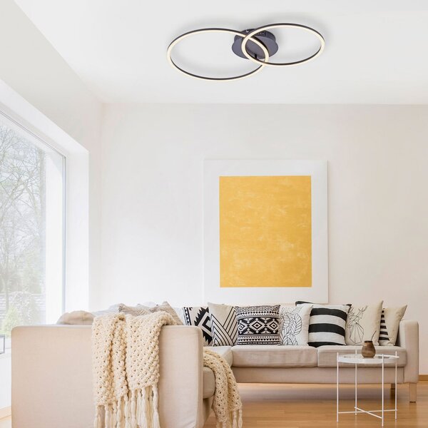 JUST LIGHT. GmbH Ivanka Plafonieră LED, două inele, negru, reglabil, Negru, dormitor, Metal, Modern