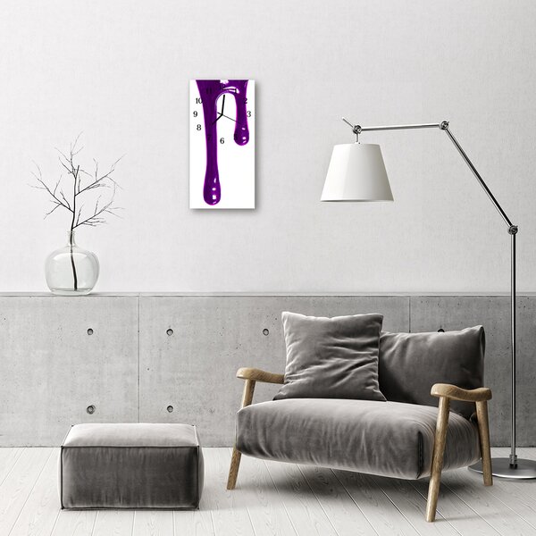 Ceas de perete din sticla vertical Vopsea violet lichid