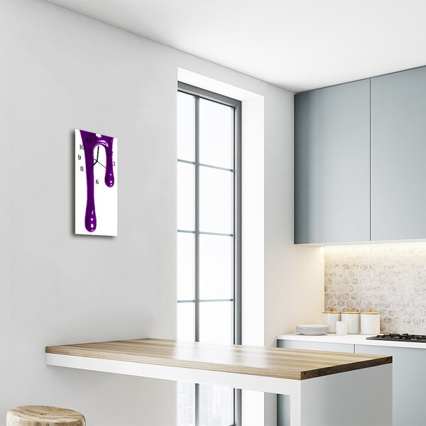 Ceas de perete din sticla vertical Vopsea violet lichid