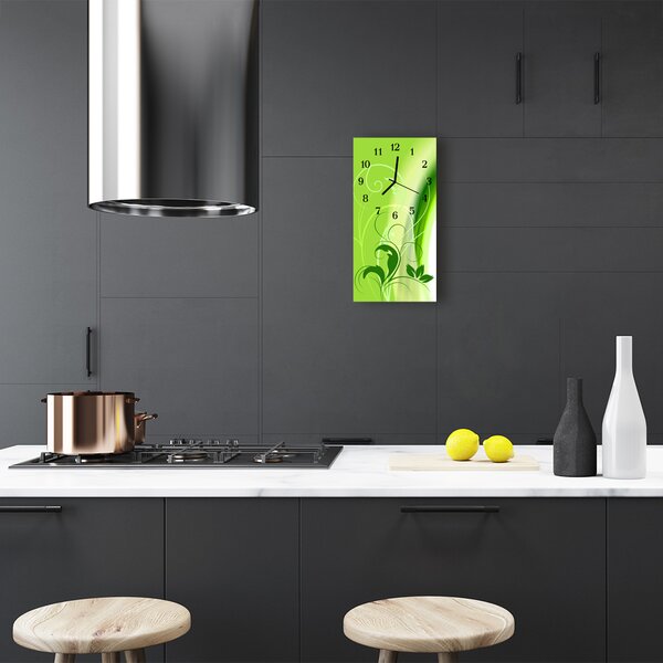 Ceas de perete din sticla vertical Arta grafica verde plantelor