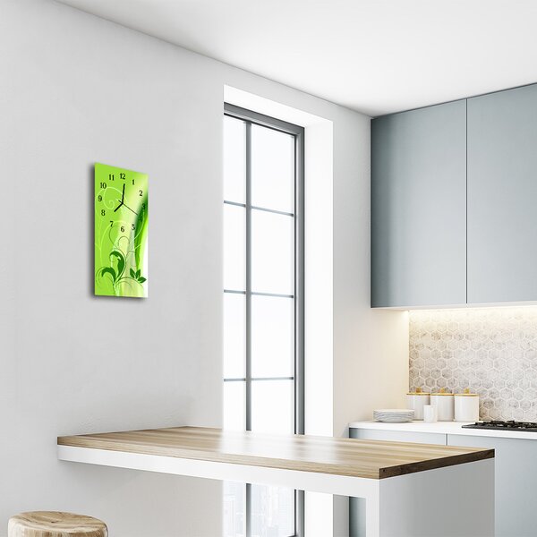 Ceas de perete din sticla vertical Arta grafica verde plantelor