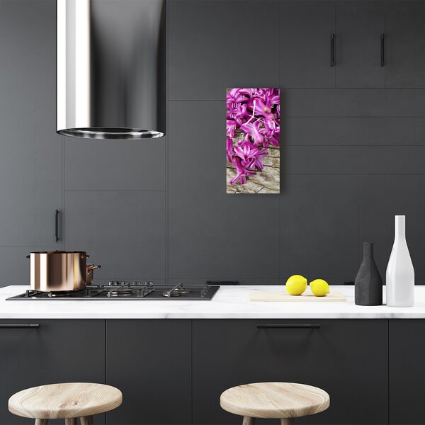 Ceas de perete din sticla vertical Flori din lemn