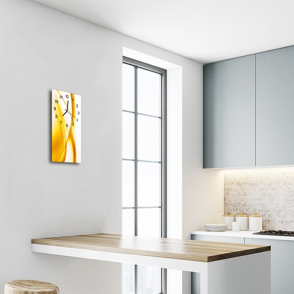 Ceas de perete din sticla vertical Art wave linii galbene
