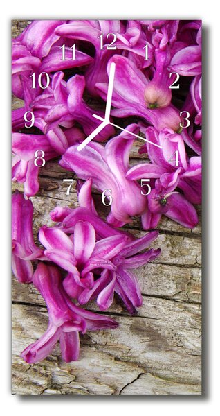Ceas de perete din sticla vertical Flori din lemn