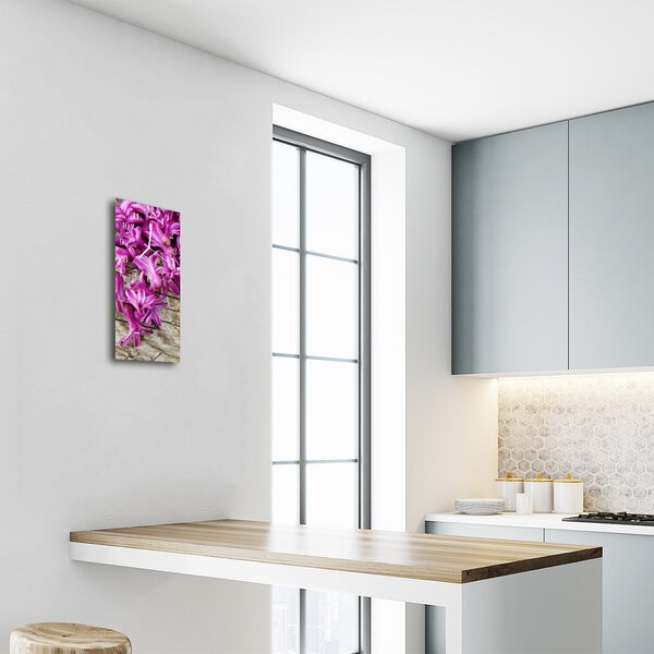 Ceas de perete din sticla vertical Flori din lemn