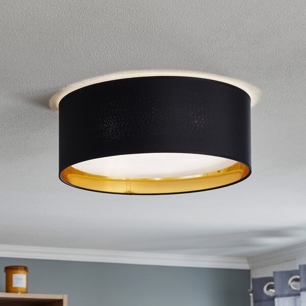 TK Lighting Plafonieră Bilbao, negru/auriu, Ø 45 cm, reglabil, Negru, dormitor, Țesătură / Textil, Modern