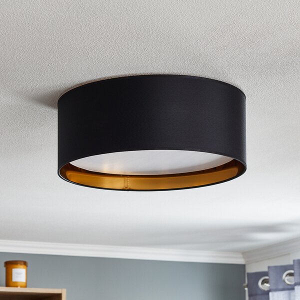 TK Lighting Plafonieră Bilbao, negru/auriu, Ø 45 cm, reglabil, Negru, dormitor, Țesătură / Textil, Modern