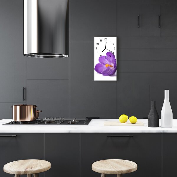 Ceas de perete din sticla vertical Flori crocus