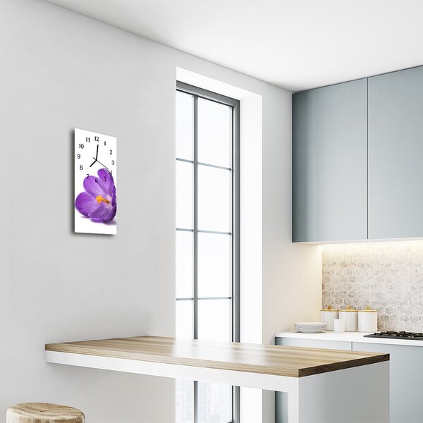 Ceas de perete din sticla vertical Flori crocus