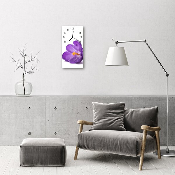 Ceas de perete din sticla vertical Flori crocus