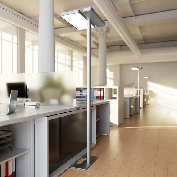 Arcchio LED lampă de podea pentru birou Aila, argintiu, senzor lumină, reglabil, Metalic, Studiu / Birou, Aluminiu, Modern