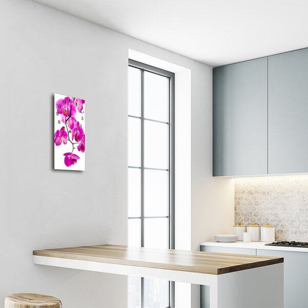 Ceas de perete din sticla vertical Orhidee roz flori