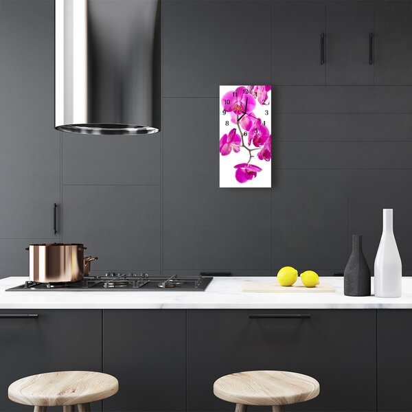 Ceas de perete din sticla vertical Orhidee roz flori